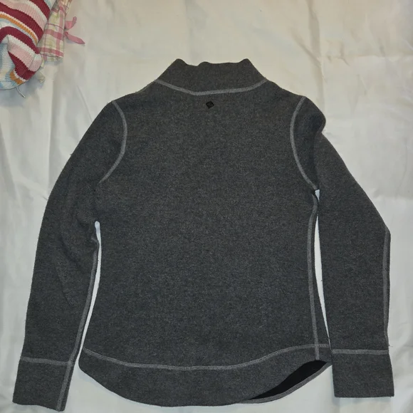Prana Wool Blend Crossneck Sweater with Buttons And Contrast Stitching - Picture 6 of 6